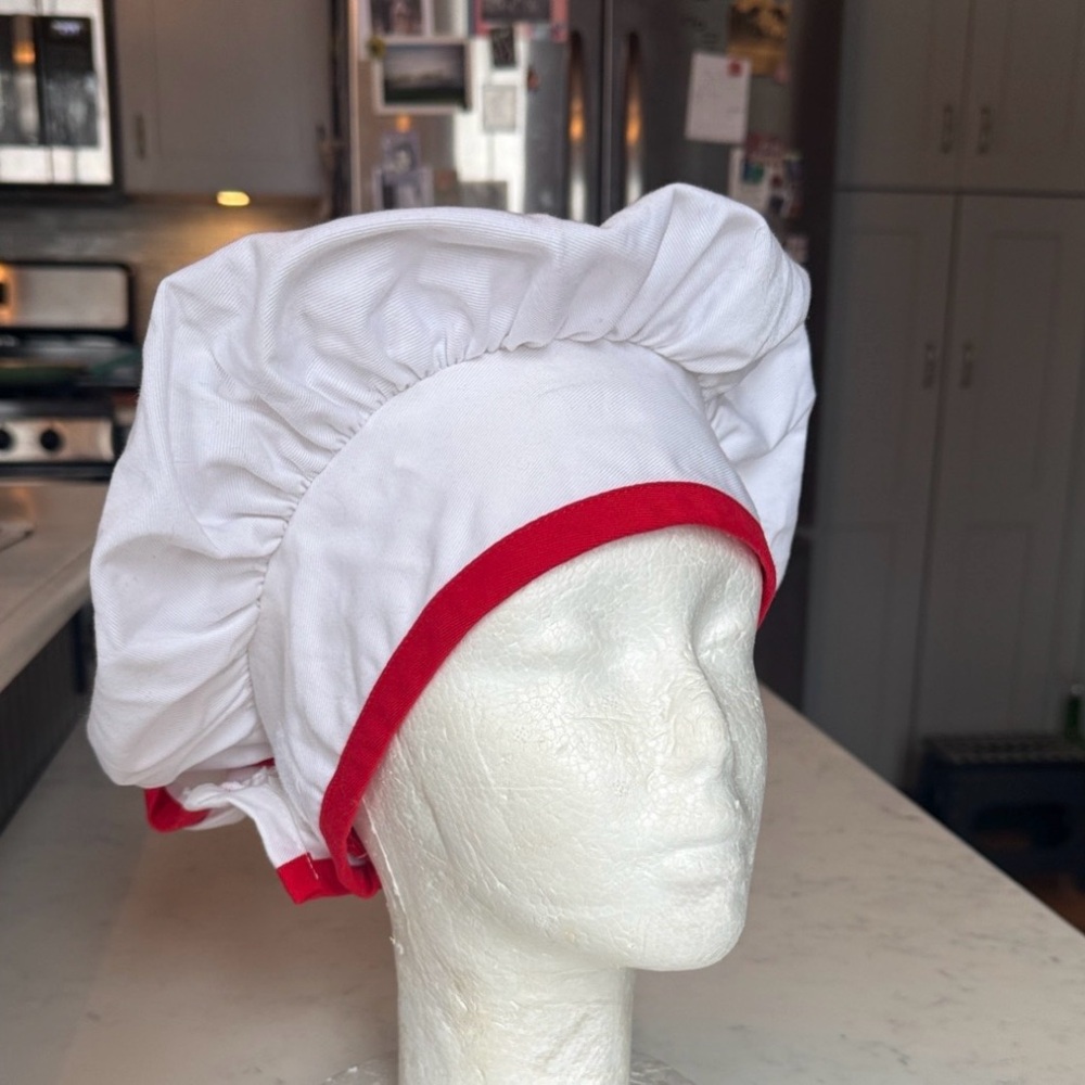 The Pampered Chef, White Chef’s Hat with Red Trim Accent
